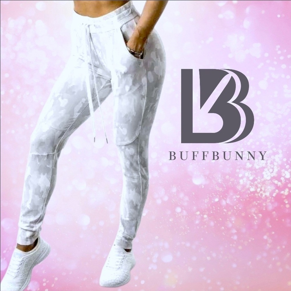 Buffbunny Collection Womens Camo High Waisted Jogger Pants White Grey Small